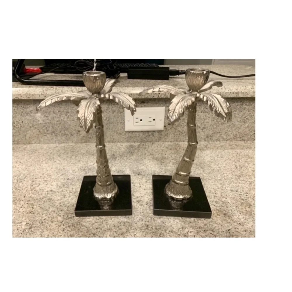 Pottery Barn Silver Palm Tree Candle Holders.